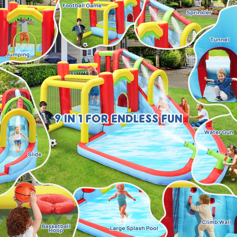 Nobol 7-in-1 Inflatable Water Slide Park Bouncer with Splash Pool and Climbing Wall