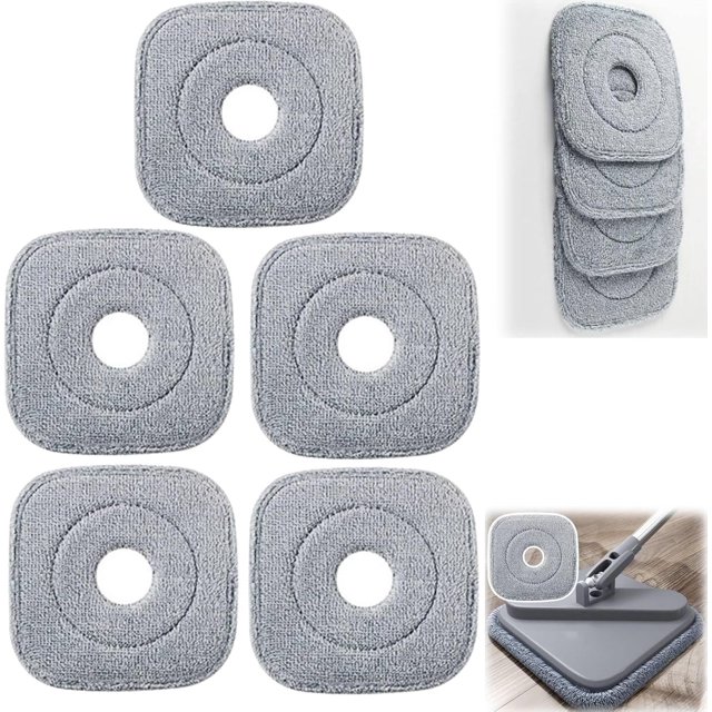  99 Inch Extra Thick Microfiber Pad Refill, Square Mop Head, High Absorbency, Durable, Machine-Washable, for TrueClean M16 & SPIN-800 and Most Square Spin Mop & Bucket (5 Pcs)