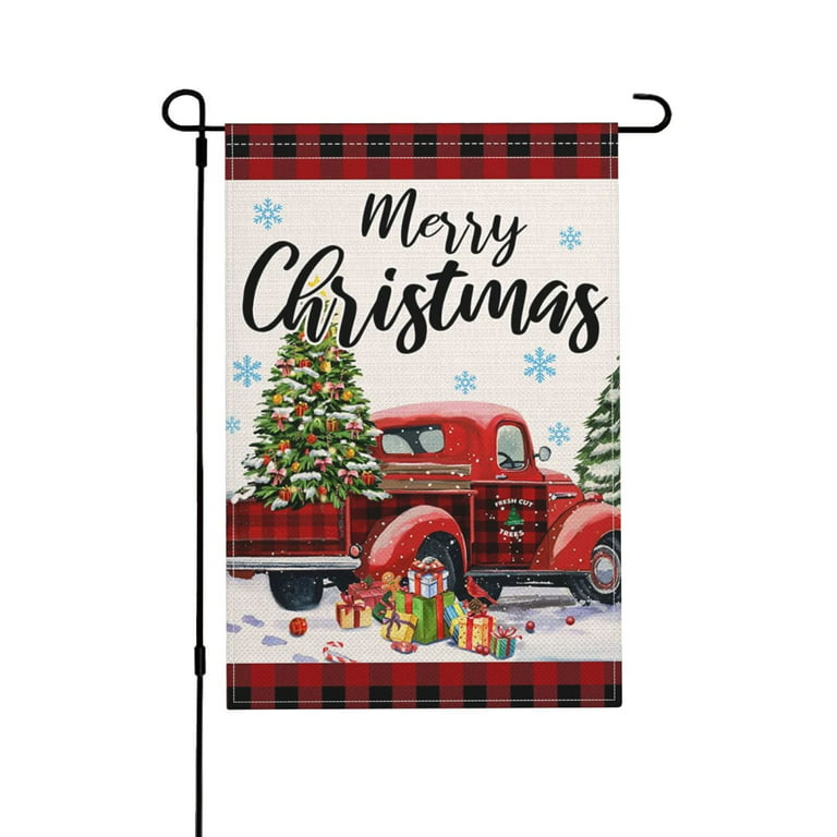 Christmas Garden Flag, Red Truck & Christmas Tree Flag for Outside, Buffalo  Plaid Christmas Flag, Holiday Outdoor Decoration 12x18