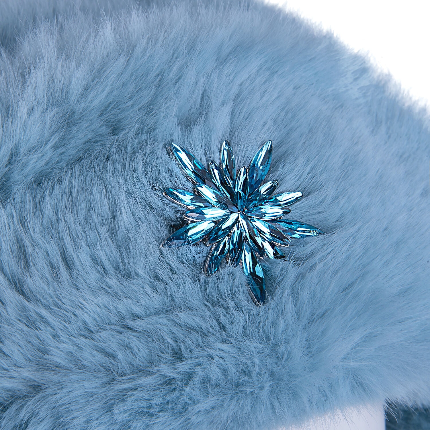 STP GOODS Turquoise Blue Faux Rabbit Fur Women's Earflap Hat with Clasp Trapper Hat for Women Ushanka Hat with Brooch Aviator Trapper Hat Winter Hat with Earflaps, One Size