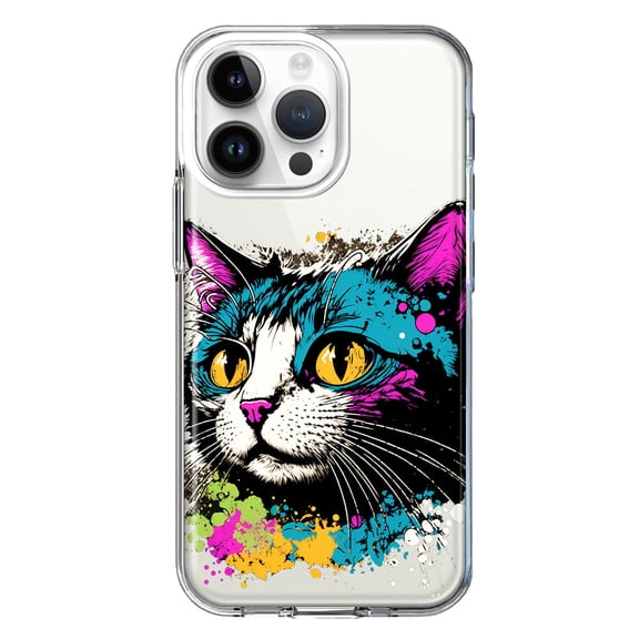 MUNDAZE Case for Apple iPhone 15 Pro Max Slim Hard Shell Soft TPU Hybrid Shockproof Heavy Duty Protective Phone Cover - Cool Cat Oil Paint Pop Art