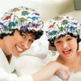 thumbnail image 6 of Shower Caps,White Cartoon Dinosaurs Stars Pattern Waterproof Shower Cap for Women 4 Pieces,Double Reusable Hair Cover for Shower PEVA Elastic Stretch Hem, 6 of 7