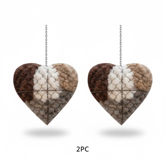 2-Pack Handmade Fiber Bird Nesting Heart Bird Nest Refillable Birds Haven Iron Art Heart Hummingbird Nesting Bird House for Winter Fowl Animal Lovers Home Garden Yard Decor