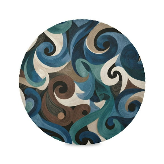 Round Placemats Set of 1 Heat Resistant Washable Kitchen Table Decorations 15.4in Dark-toned Swirl Pattern