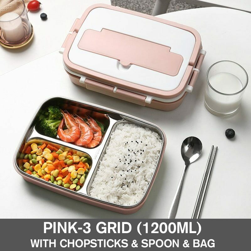 Bento Boxes 3 Compartments Stainless Steel Large Lunch Box For children and adults Black