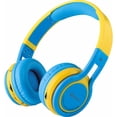 thumbnail image 1 of Auriculares inalámbricos plegables Contixo Kid Safe 85dB con limitador de volumen azul y amarillo, 1 of 5