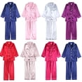 thumbnail image 2 of Pijamas de satén de seda para niños, ropa sólida para niño y niña, traje de salón, ropa de dormir bonita para adolescentes, pijamas de Navidad para familia, 2023, 2 of 4
