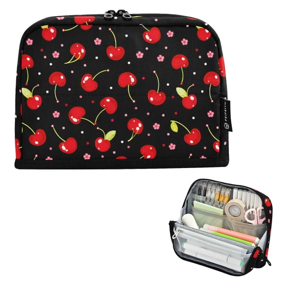 ALAZA Cherry Floral Black Pencil Case Pen Pouch Bag Large Capacity Organizer
