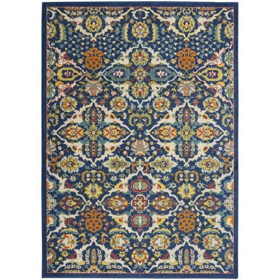 5 x 7 ft. Blue Floral Power Loom Rectangle Area Rug - Blue - 5 x 7 ft.