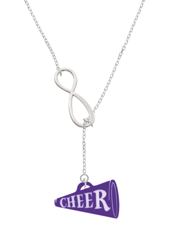 Acrylic 1.25" Purple Cheer Megaphone Silver tone Elegant Infinity Lariat Necklace
