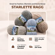 Mary Maxim Starlette Ragg Yarn Brown and White Striped Variegated Yarn 216 Yards, Brown