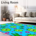 thumbnail image 2 of ODIKA 3'x5' Machine Washable Non-Slip Area Rug, Playful Cactus Illustration with Smiling Succulents and Whimsical Dots High Traffic Rug with Pad, Blue, 721942, 2 of 8