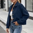 thumbnail image 5 of Edvintorg Jacket for Women Long Sleeve Casual Corduroy Coat Button Down Cropped Outerwear Woman Clothes Navy S-2XL, 5 of 8