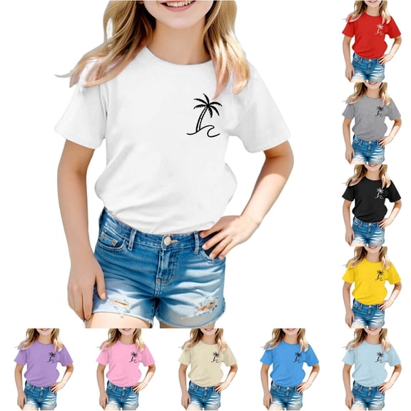 WhouRiu Girls Fashion Graphic Tees Kids Short Sleeve Crew Neck Tshirt Comfortable Cute Casual Summer T Shirts,11-12 Years