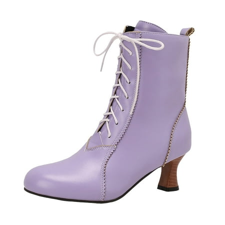 GHSOHS Cowboy Boots for Women Mid Calf Boots Ankle Boots Shoes Lace Up Boots for Women Retro Fashion All Front Lace Up High Heeled Short Boot Western Cowgirl Boots Size 42