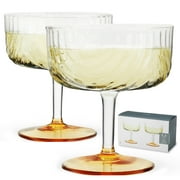 Viski Gatsby Coupes, Stemmed Cocktail Glasses, Glass and Gold Plating for Manhattans, Martinis, 8 Oz, Set of 2