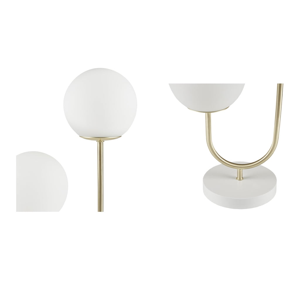 Noaman Metal 2-Light Globe Table Lamp, 20" Height Gold & White Modern Desk Lamp with Frosted Glass Shades, 60in Cord for Bedroom/Living Room