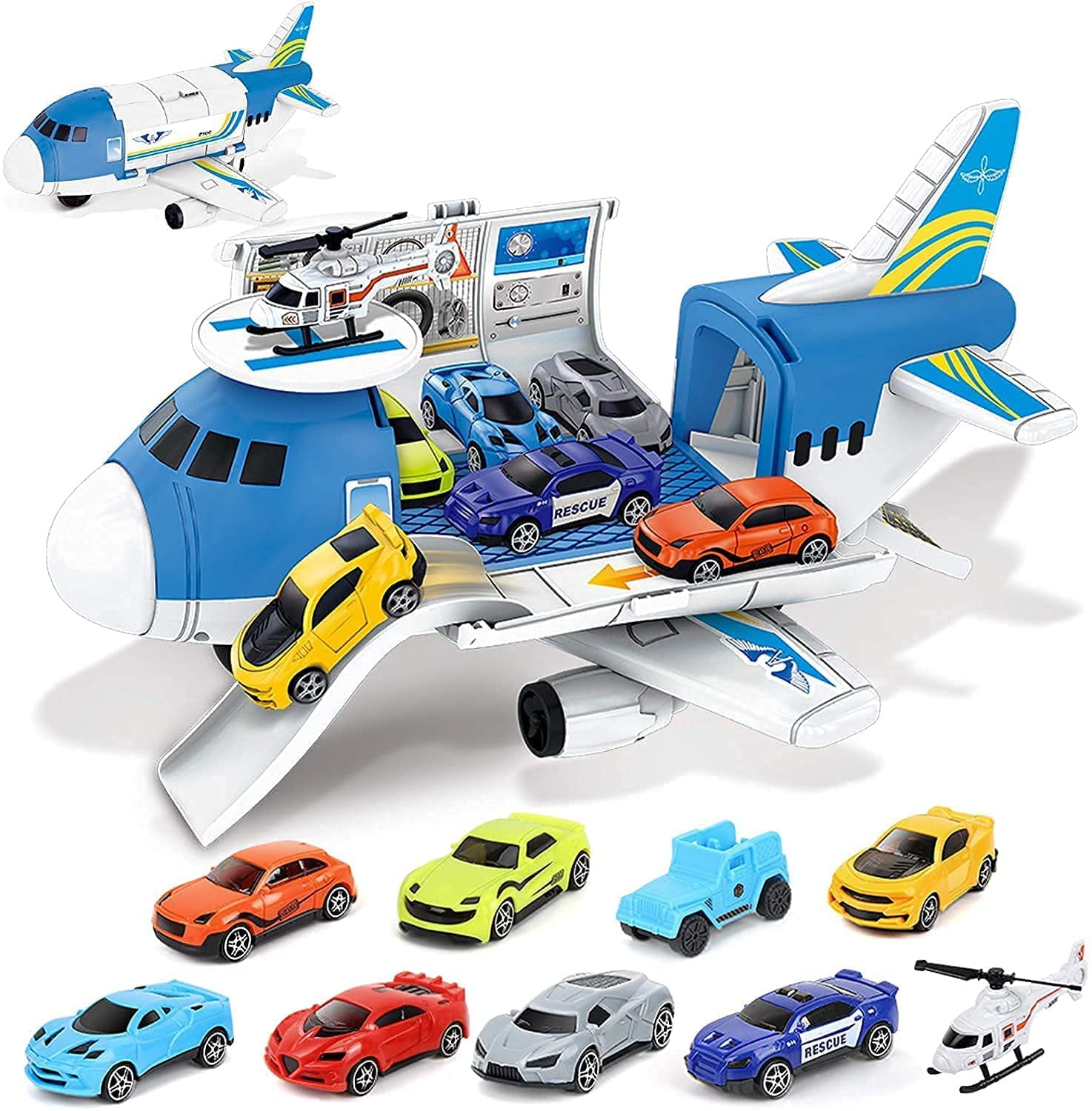 Toy Cars for 3 Year Old Boys Girls,Car Toys Set with Transport Airplane,9 in 1 Carrier Truck Toy