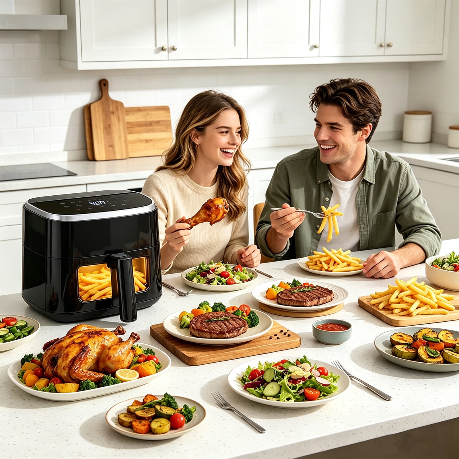 Casabay 4 QT Air Fryer with Viewing Window, 1500W 8-in-1 Electric Hot Air Fryer Oven, Digital Display, Compact Multi-Functional Cooker for Home Kitchen, Black