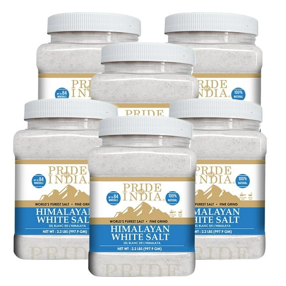 Pride of India - PACK of 6 - Himalayan White Salt Fine Grind 2.2 lbs (997.90 gm)- Rarest & Enriched W/84  Natural Minerals- Low Sodium- Mineral Rich Nutrition and Enhanced Taste- Healthier Table Salt
