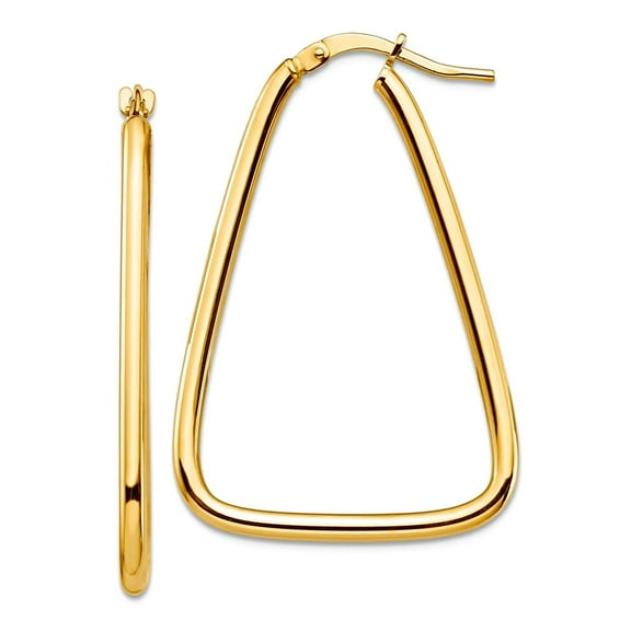 14k Solid Yellow Gold Polished Triangle Hoop Earrings 36.76x25mm Wide 2mm Thick Hoop Earring for Women