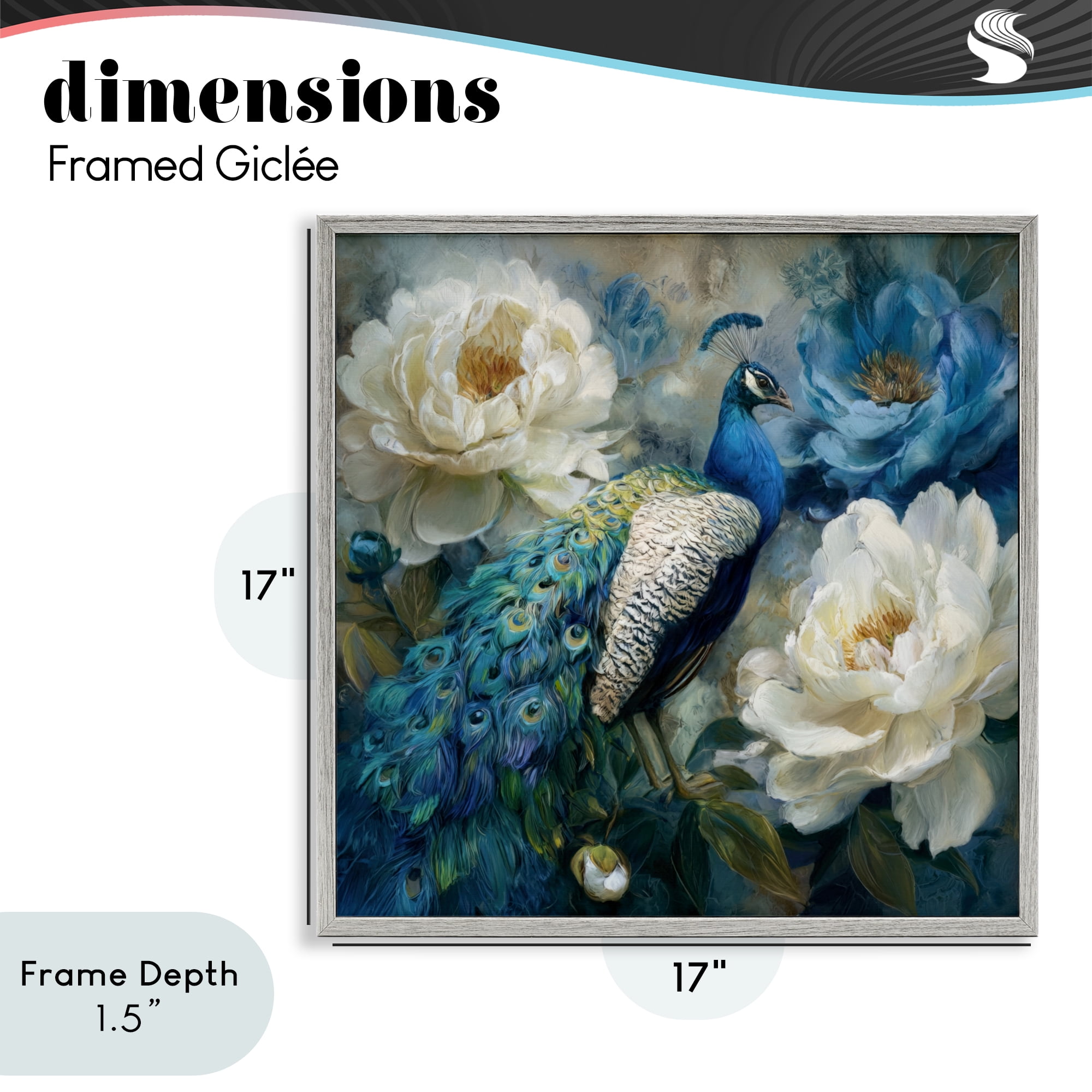 Stupell Industries Pretty Peony Peacock Gray Framed Giclee Art, design by Tina LeCour