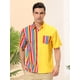 thumbnail image 2 of Lars Amadeus Camisa hawaiana de manga corta con botones y patchwork a rayas de verano para hombre amarillo arcoiris XL, 2 of 6