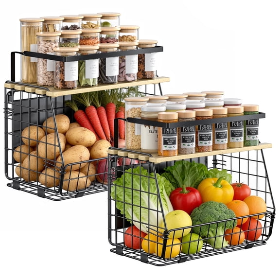 TINANA Magnetic Shelf for Fridge with Lid, 2 Pack Heavy-Duty Refrigerator Organizer, Fruit Potato Onion Storage Bin & Spice Rack for Kitchen, Pantry