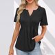 thumbnail image 2 of Camisas de Manga Corta para las Mujeres Casual Color Sólido Plisado V-Cuello Blusas, Moda Verano Top para Diario Y Fiesta, 2 of 7