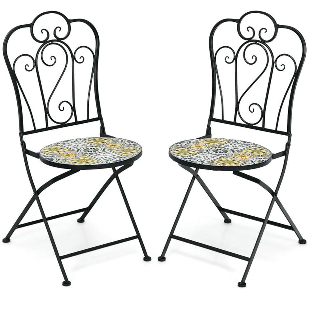 GVN Patio Dining Chairs, Outdoor Chairs,2-Pieces Mosaic Folding Bistro Chairs with Ceramic Tiles Seat GVN Patio Dining Chairs, Outdoor Chairs,2-Pieces Mosaic Folding Bistro Chairs with Ceramic Tiles Seat