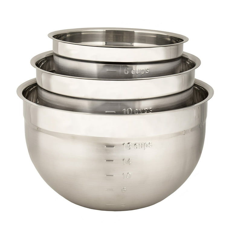 3pc (5qt, 3qt & 1.5qt) Stainless Steel Non-slip Mixing Bowls (no