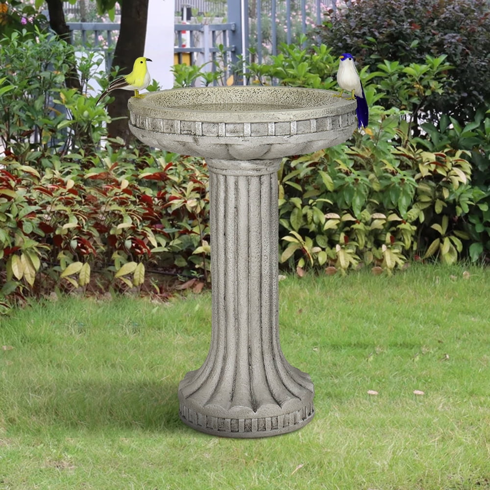 24" H Outdoor Garden Bird Bath, Classical Pillar Shape Garden Statues Decoration Yard and porch, with Marble Finish