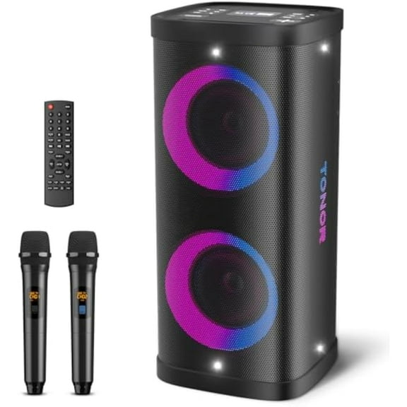 Karaoke Machine for Adults with 2 UHF Wireless Microphones Microfono, TONOR Bluetooth Portable PA Speaker System w/ Disco Lights Rechargeable Battery, Ideal for Home Karaoke Party Outdoor Events K61