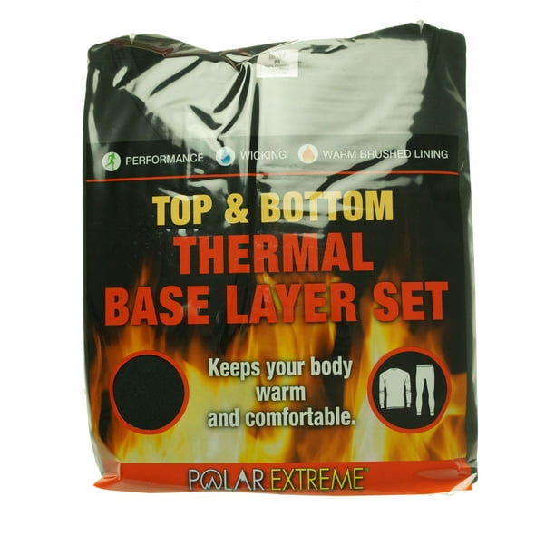 Polar Extreme Men's 2 Piece Thermal Base Layer Set Top and Bottom Black