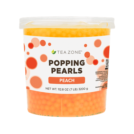 Tea Zone B2061 Peach Popping Pearls for Beverage, Ice cream, Desser, Sweet topping, ready to serve,7 lb