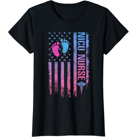 Cute American Flag - Patreotic NICU Nurse T-Shirt