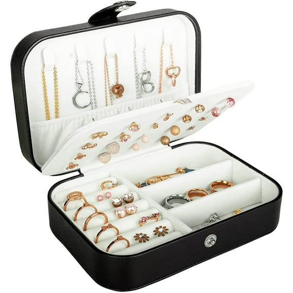Prichor Travel Jewelry Box, PU Leather Small Jewelry Organizer for Women Girls, Portable Mini Travel Case Display Storage Holder Boxes for Stud Earrings, Rings, Necklaces, Bracelets