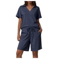 thumbnail image 5 of vigerkar 2 Piece Sets for Women Summer Lounge Sets Short Sleeve Sweatsuit V-neck Tops and Drawstring Shorts Outfits Tracksuit (Dark Blue, 3XL), 5 of 8