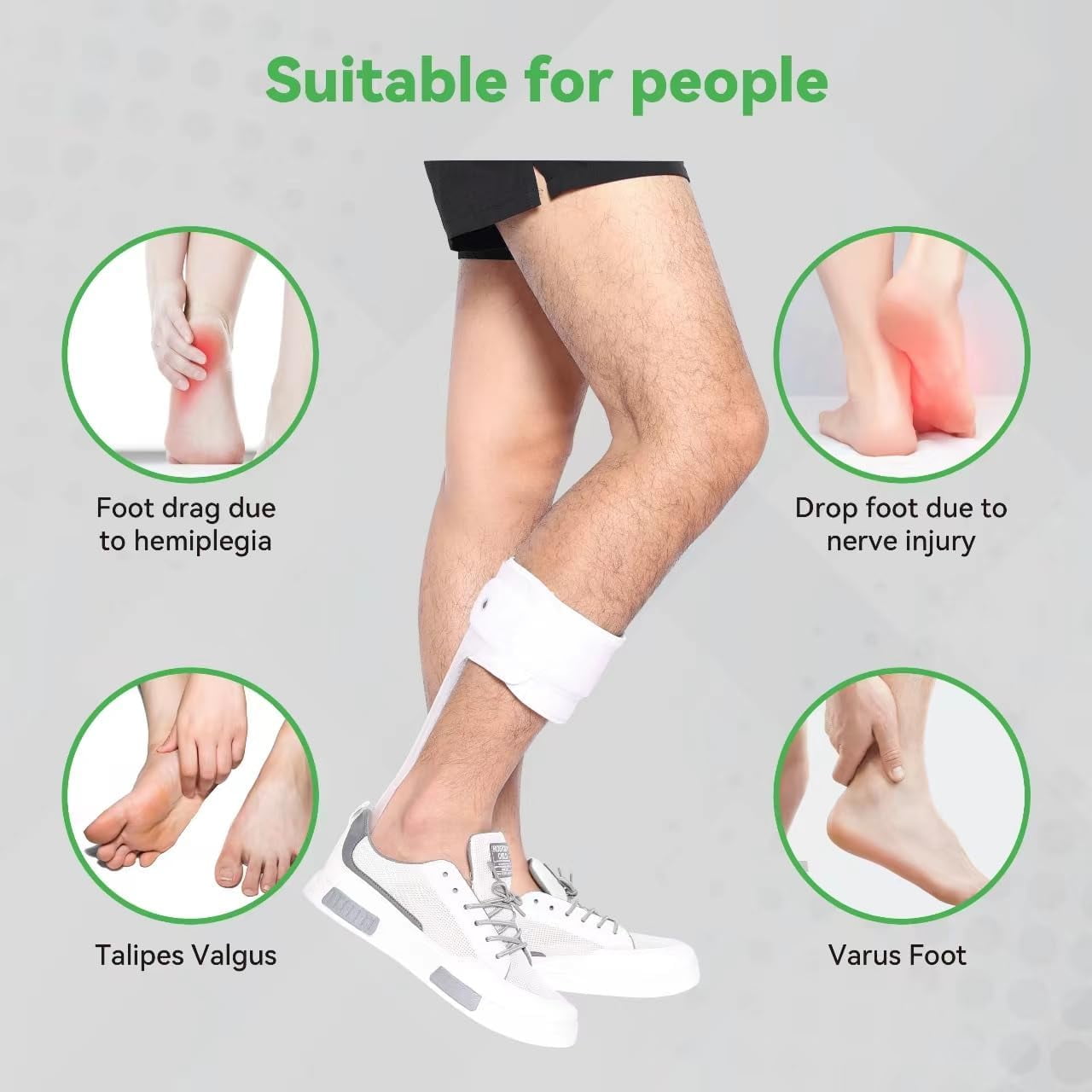 Insunen AFO Drop Foot Brace, Medical Ankle Foot Orthosis, Lightweight Foot Support Stabilizer, Drop Foot Postural Correction Brace for Men and Women (White/L-Left)