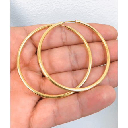 Gold Endless Hoops Earrings 2x2" 14K Solid Yellow Gold Filled / Sleeper Earrings / Argollas Arracadas Oro Laminado / Everyday Earrings