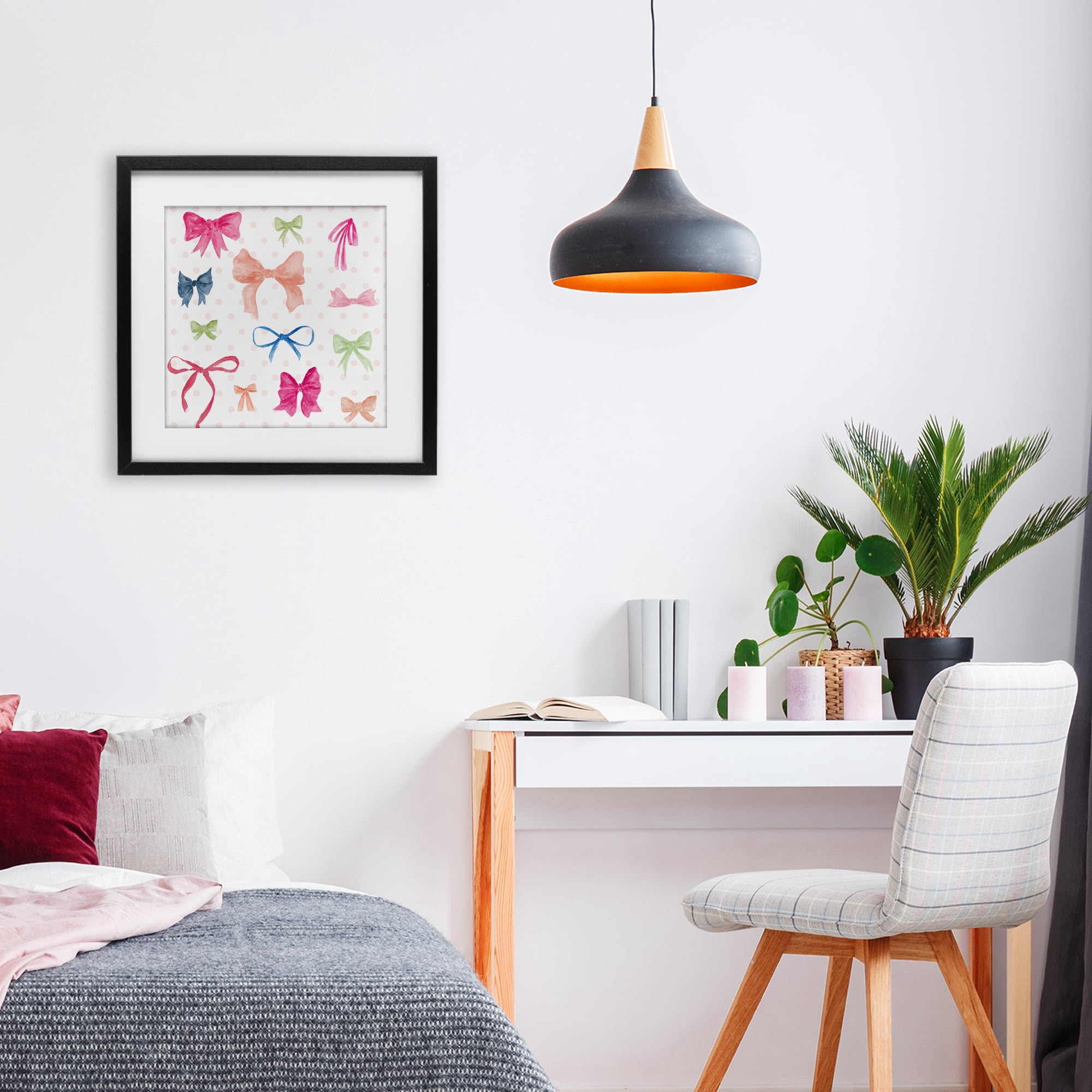 Stupell Industries Colored Bows on Plaid Black Framed Print Under Glass, design by Lucille Price