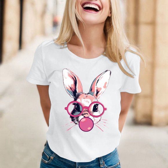 XEGLSBU Womens Easter Bunny Face Shirt Cute Easter Rabbit T Shirts Funny Graphic Tees