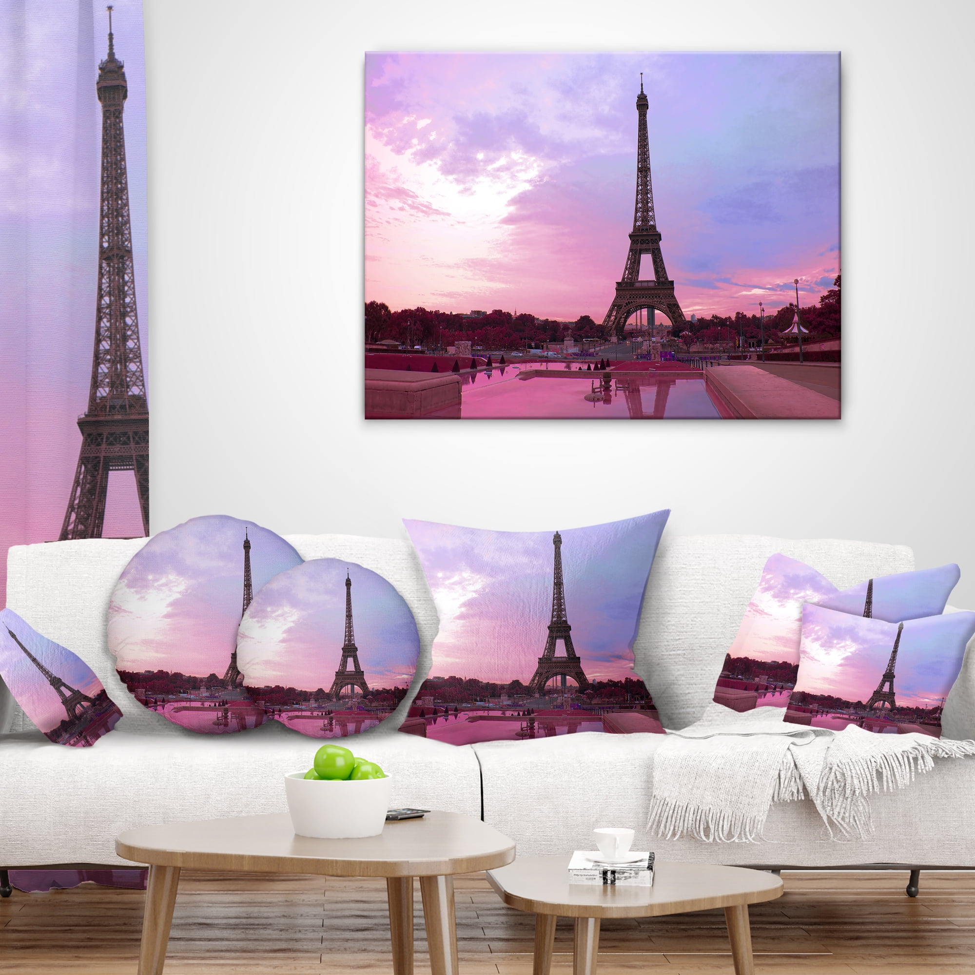 Designart Paris Eiffel Towerin Purple Tone - Landscape Photography Throw Pillow - 12x20