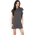 thumbnail image 6 of Women's Ruffle Sleeve Textured Knit Mini Shift Dress- Black,Large, 6 of 7