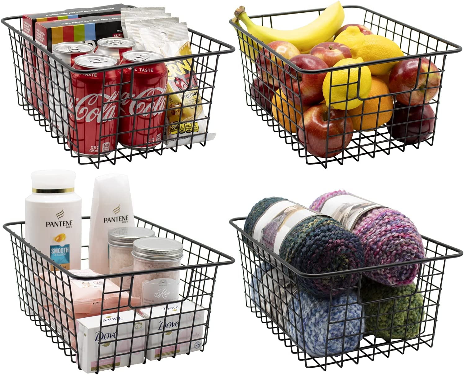 Wire Baskets for Organizing Household Pantry Baskets 4 Pack Metal Baskets  for Pantry Storage Fruit Drinks Wire Storage Basket Freezer Pantry Storage  Bins Black Small Wire Baskets – Beimu