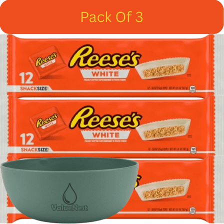 Reese’s Peanut Butter Cups in White Crème, Snack Size Candy, 12 Pack, 0.55 oz Each with olive green bowl by ValueNest