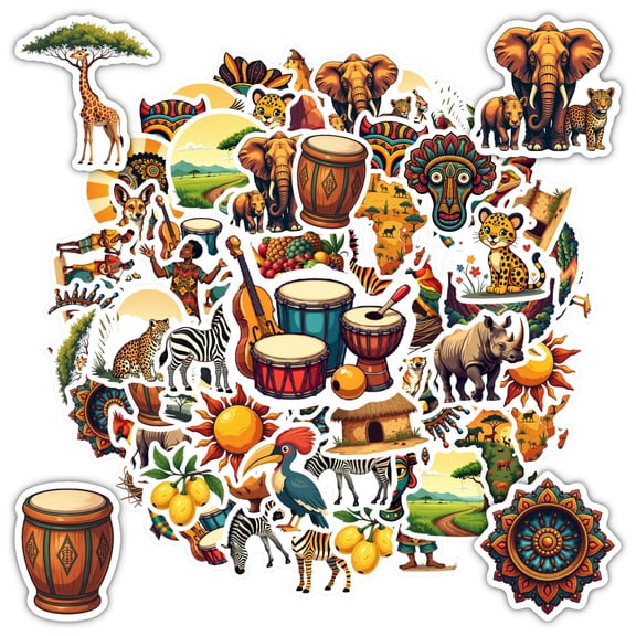 35pcs-50pcs Colorful Animal Stickers African Wildlife Decals Tribal Art Stickers for Luggage Laptop Guitar Fridge