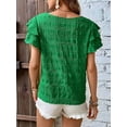 thumbnail image 5 of Womens Summer Ruffle Short Sleeve Crewneck Shirts Textured Ladies Elegant Business Blouses Dressy Casual Green Green S, 5 of 6