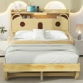 thumbnail image 2 of Solid Wood Car Bed Frame with Bear-Shaped Headboard, USB and LED, Platform Bed Frame, Mid Century Bedframe, Wood Foundation(Natural, Full), 2 of 9