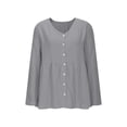 thumbnail image 5 of Women's Oversized Tshirts Cotton Linen Crew Neck Long Sleeve Button Tee Long Sleeve Shirts for Women, 5 of 8
